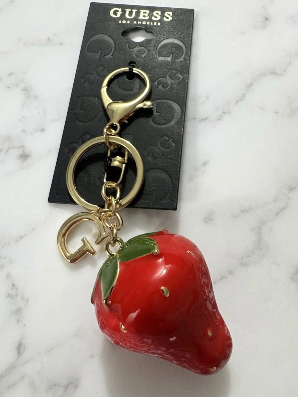 NWT GUESS Gold Strawberry Keychain Keyring & Bag Charm
